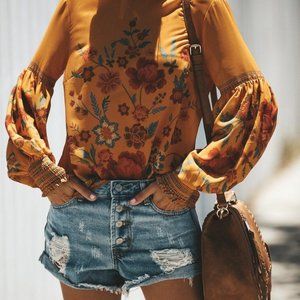 La Vie Est Belle Mustard Floral Blouse